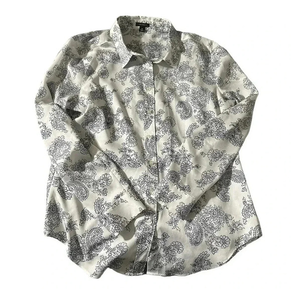 Ann Taylor women's small long sleeve button down sheer blouse paisley print - Picture 1 of 4